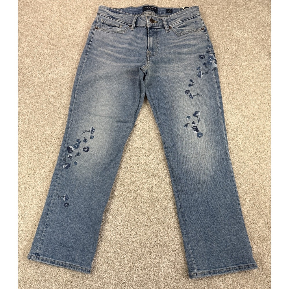 Lucky Brand Sweet Mid Rise Crop Jeans Women's 6/28 Blue Floral Denim 28x26 NWT